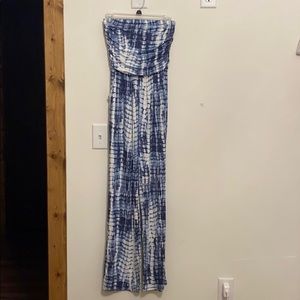 blue and white romper strapless worn once